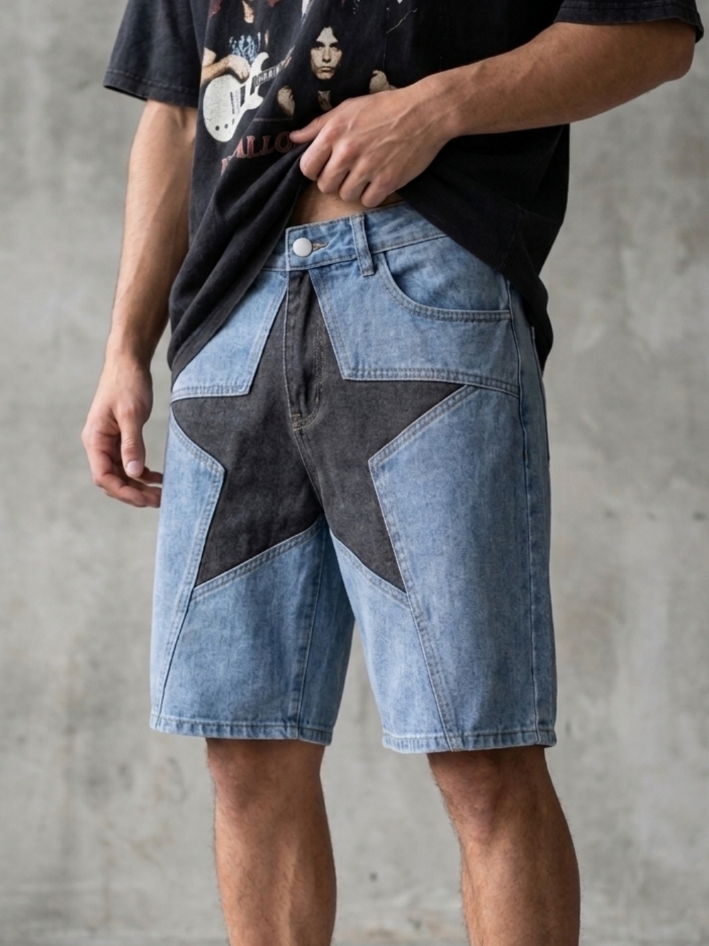 Romwe Y2K Five-Pointed Star Patchwork Multi-Pocket Denim Shorts Size 30